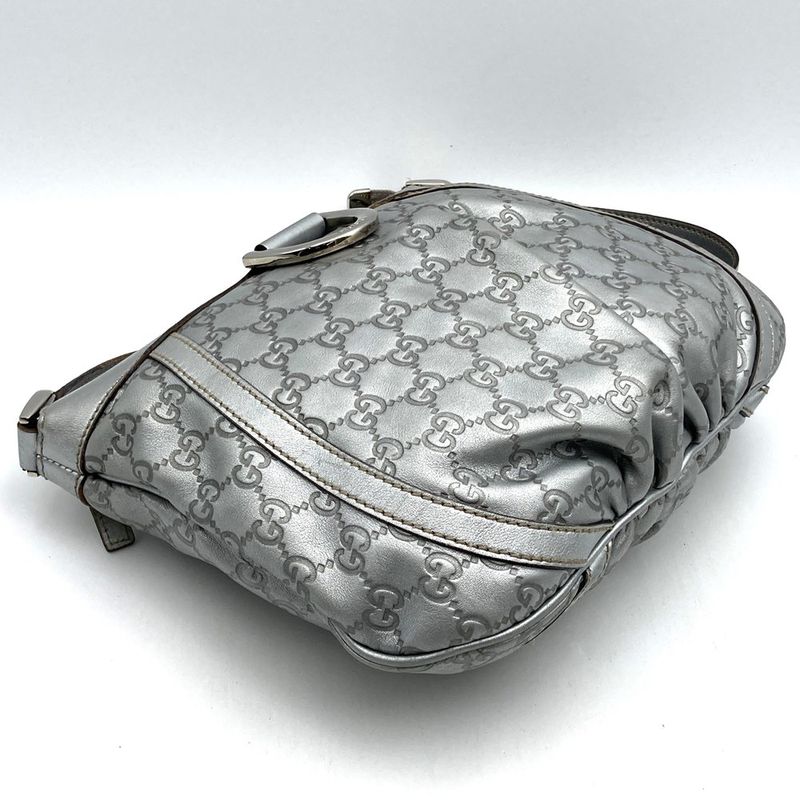 Gucci 203257 Shoulder Bag Abby Guccissima Leather Silver Women