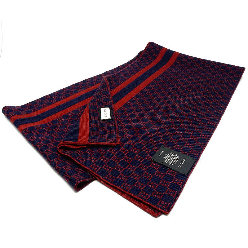 Gucci 438253 3g206 6268 Scarf GG Pattern Red X Navy Unisex *outlet