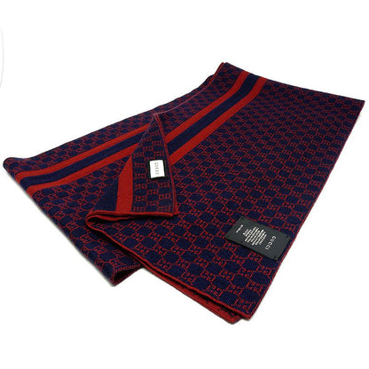 Gucci 438253 3g206 6268 Scarf GG Pattern Red X Navy Unisex *outlet