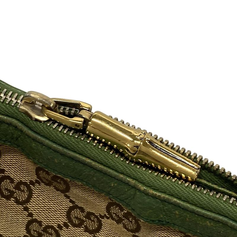Gucci Shoulder Bag GG Patternbamboo 131036 Beige Dark Brown And Green Leather