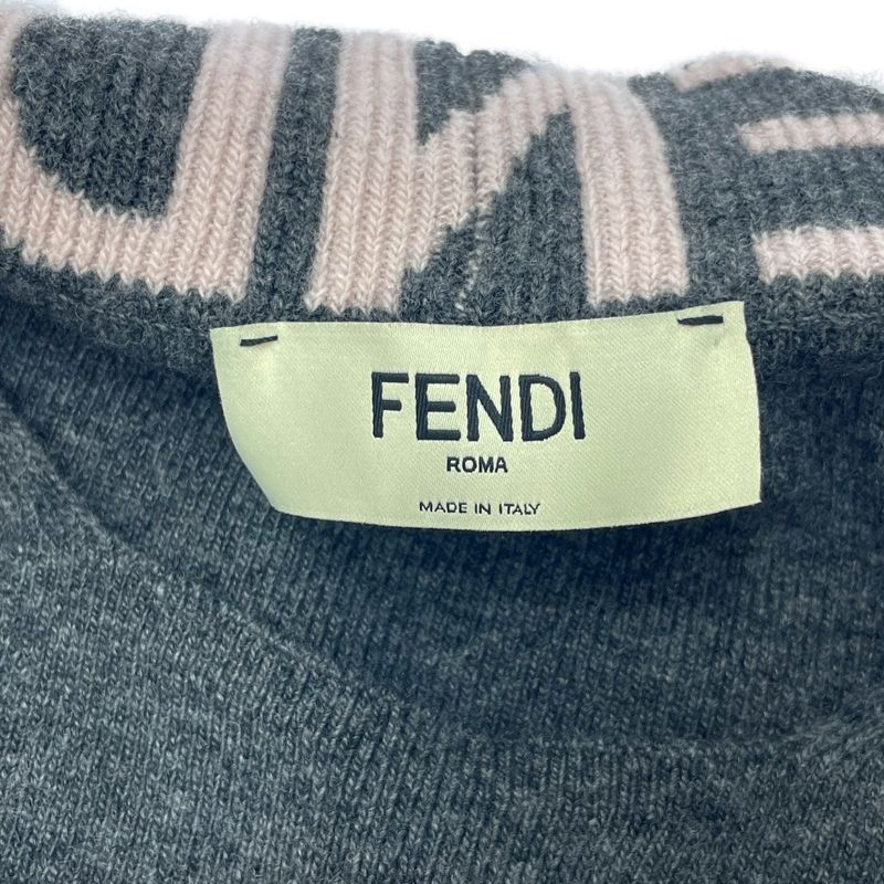 Fendi Wool Logo Sweater with Tie Gray 371396 Sweater