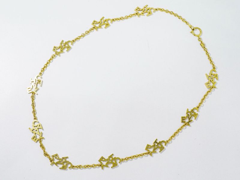 Authentic Chanel Logo Long Necklace Pendant GP Gold Plated Accessories Jewelry