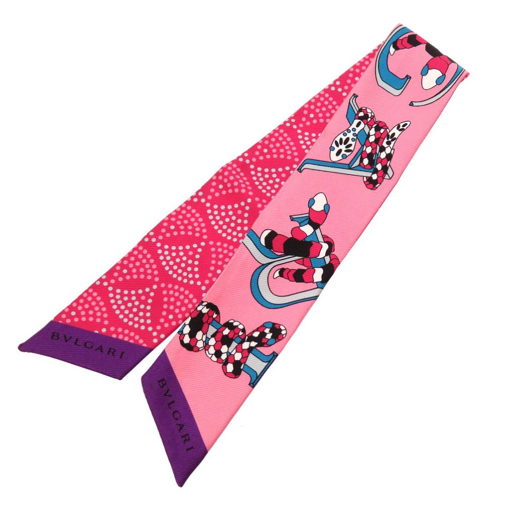 Bvlgari Serpenti Patterned Silk Pink Scarf 0213