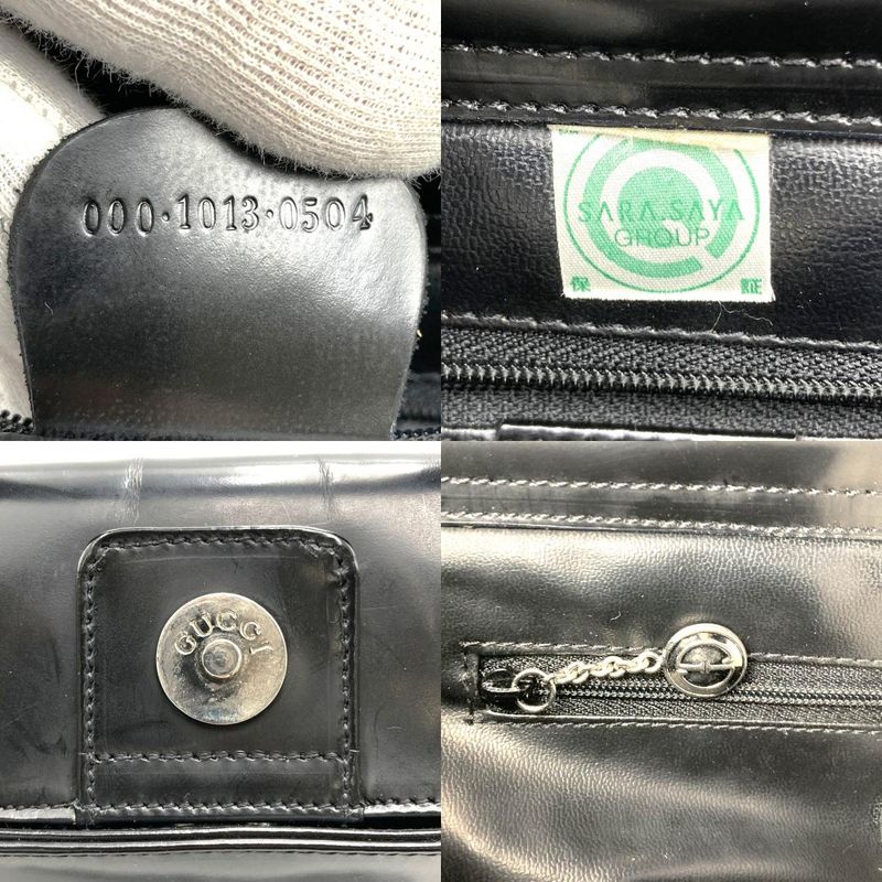 Gucci Old Gucci 000 1013 Interlocking G Shoulder Bag Handbag Black Patent