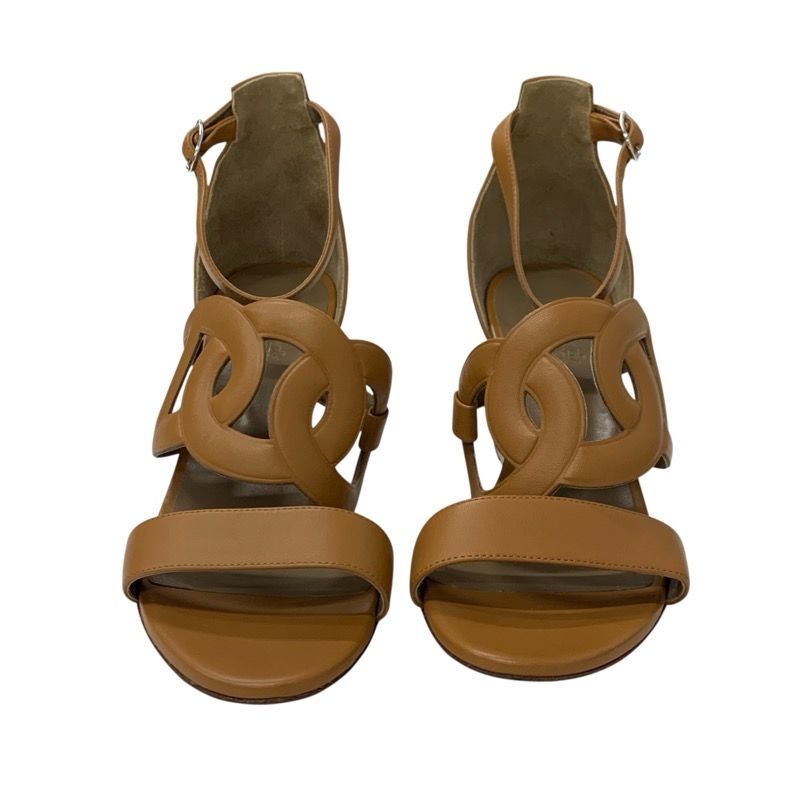 Hermes Brisbane Sandals Shoes Leather Brown Chaine D'ancre Wedge Sole Strap