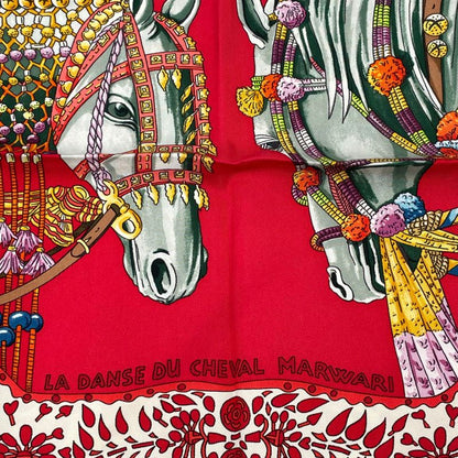 Hermes Scarf Carre 90 LA Danse DU Cheval Marwari Dancing Horses Silk Red