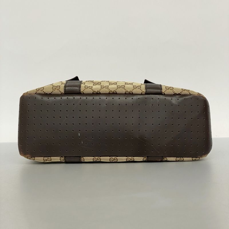 Gucci Tote Bag GG Canvas 145971 Canvas Brown Silver Hardware Women's