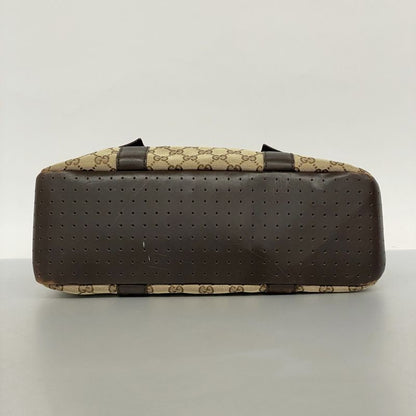 Gucci Tote Bag GG Canvas 145971 Canvas Brown Silver Hardware Women's