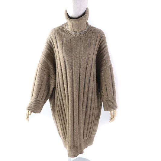 Hermes 100% Cashmere Worn On Runway Oversized Turtleneck Knit Dress Brown 34