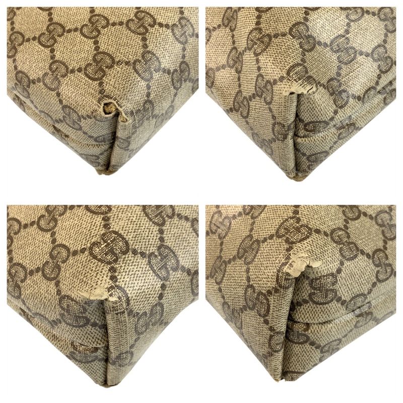 Gucci Vintage Sherry Line Beige GG Supreme Canvas/leather Tote Bag Shoulder Bag