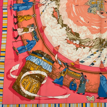 Hermes Carre 90 Prieres AU VENT Prayer In The Wind Silk Scarf Pink