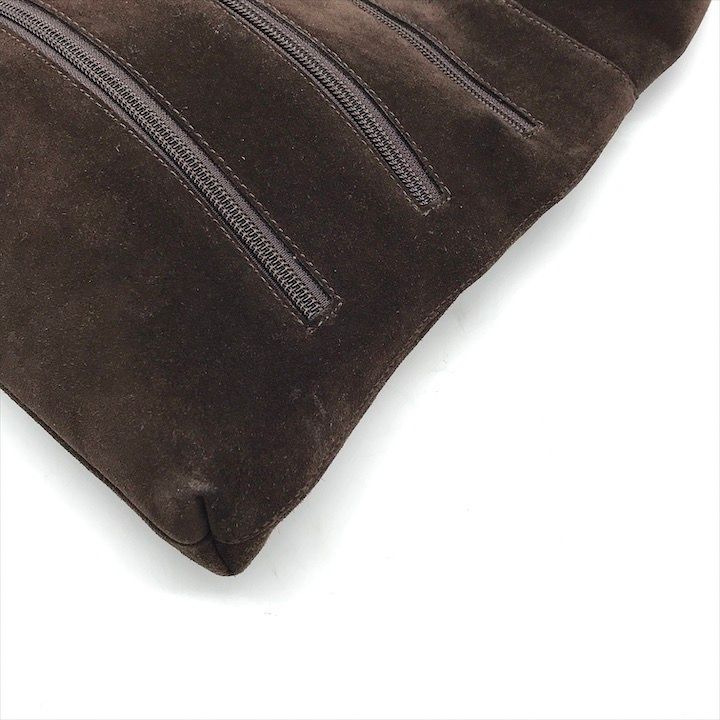 Gucci Suede Triple Zipper Vintage Shoulder Bag Brown
