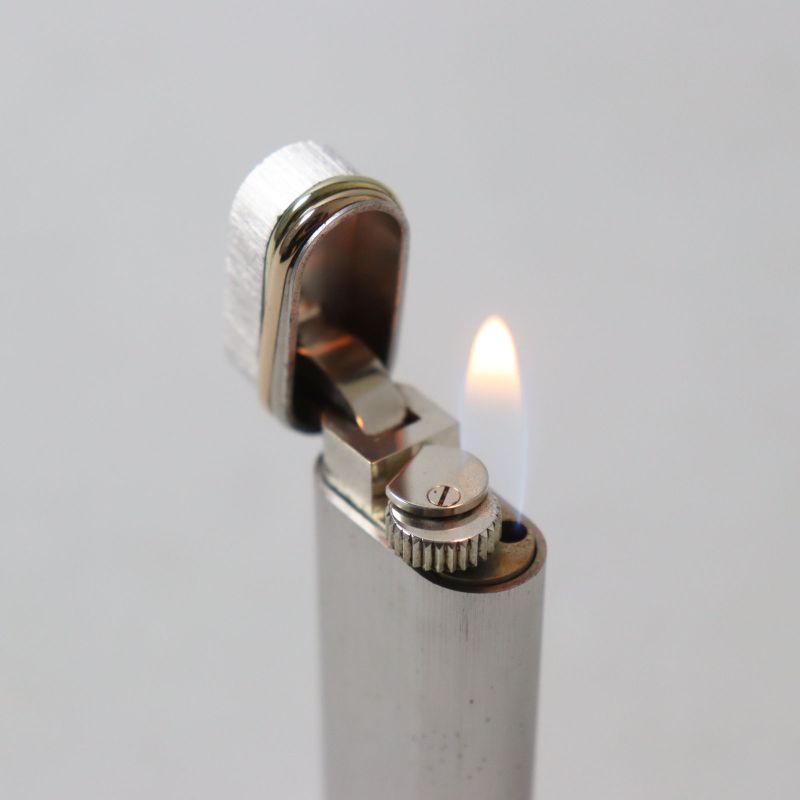 Cartier Trinity Hairline New Shape Roller Type Smoking Toy Gas Lighter Silver