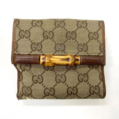Gucci GG Canvas Leather Compact Wallet Bifold Wallet Bamboo 112521 Beige Made