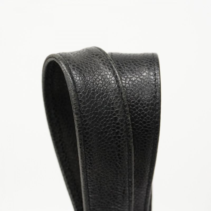 Chanel Shoulder Bag Caviar Skin Black Gold Hardware Women