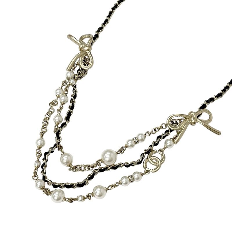 Chanel Necklace Pendant Choker Gold Coco Mark Ribbon Rhinestone