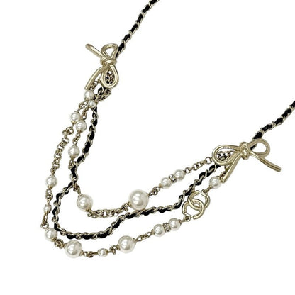 Chanel Necklace Pendant Choker Gold Coco Mark Ribbon Rhinestone