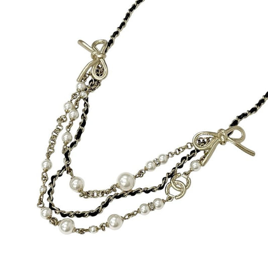 Chanel Necklace Pendant Choker Gold Coco Mark Ribbon Rhinestone