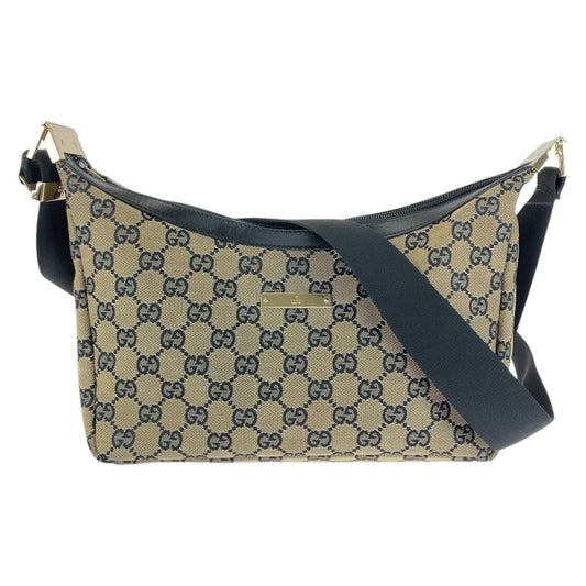 Gucci Beige Black Gold Hardware GG Canvas Shoulder Bag Pochette Women 505397