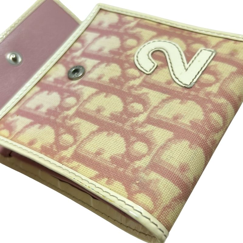 Dior/christian Dior Trifold Wallet Trotter Ivory And Light Pink Leather