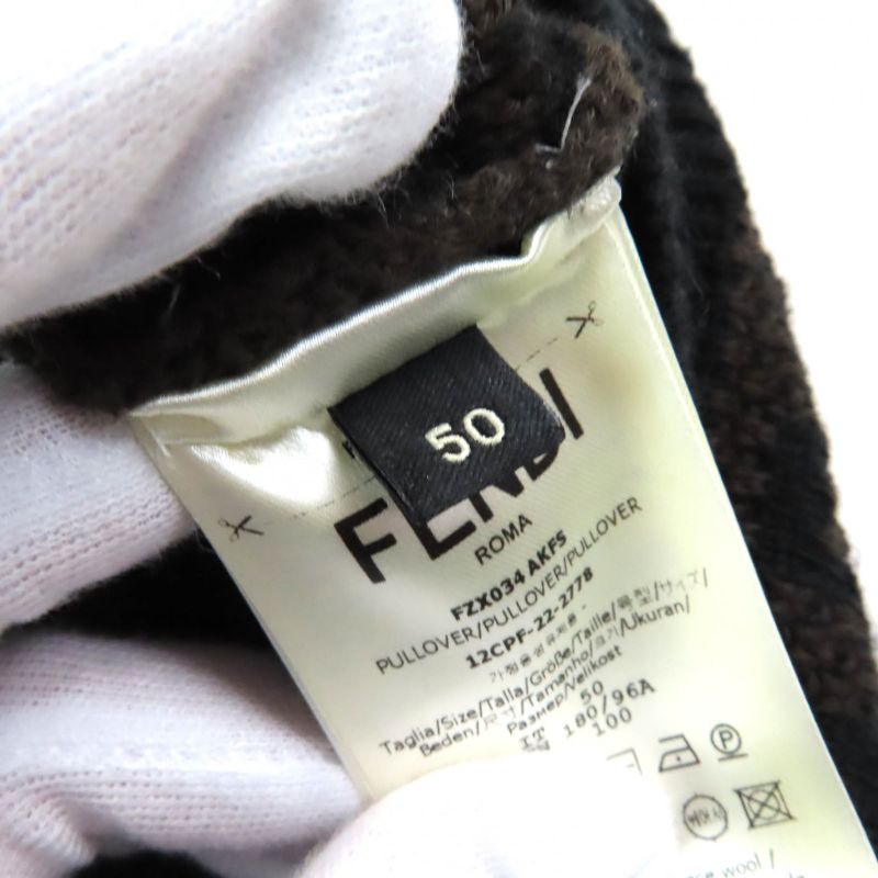 Fendi 2022 Fzx034 Cashmere Blend FF Logo Zucca Pattern Monogram Crewneck Long