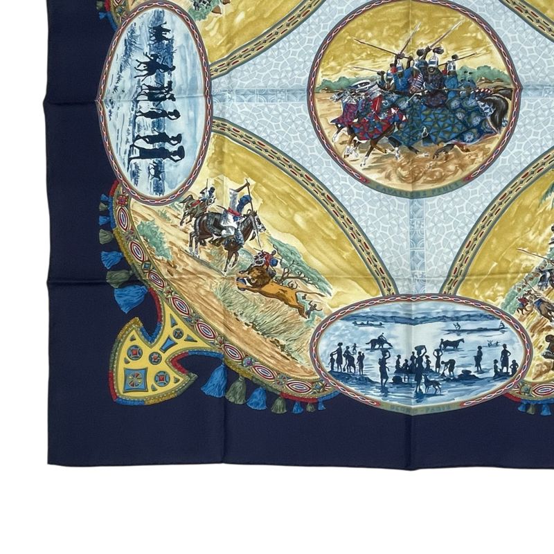 Hermes Carre 90 Scarf Silk Cavaliers Peuls Poole Horseman Navy With Box