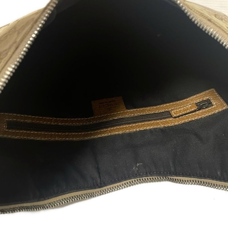 Gucci Handbag GG Pattern 124357 Beige And Light Brown Leather