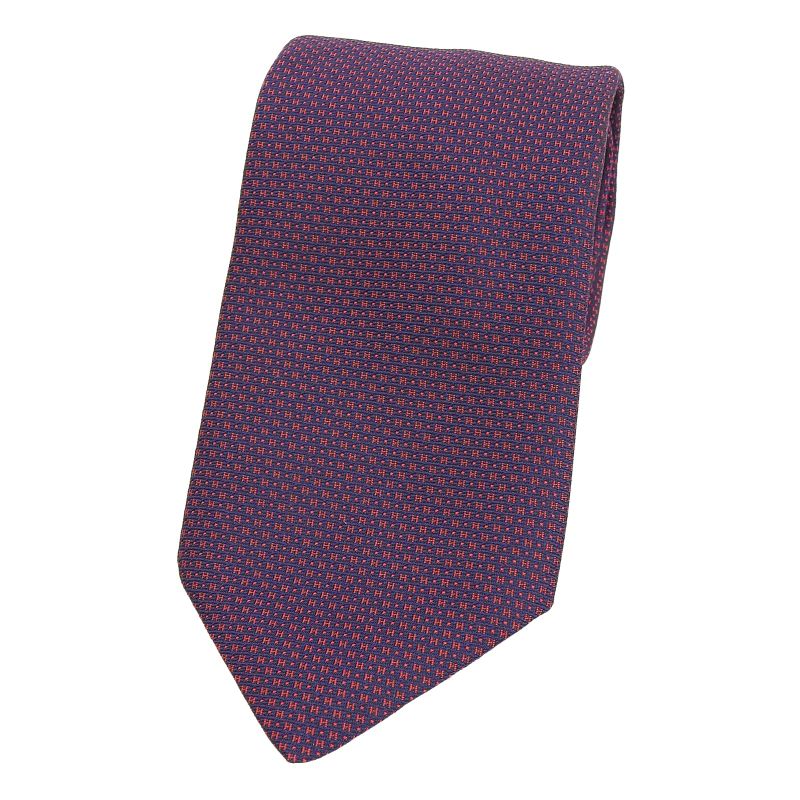 Hermes 659098t 100% Silk H Pattern All Over Tie Navy Red With Box Made In