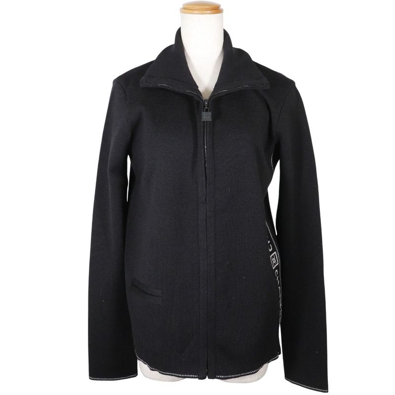 Chanel Sport Line Side Logo 03A P22075v01420 Wool Black Women's Cardigan