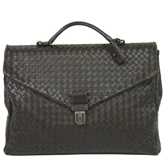 Authentic Bottega Veneta Intrecciato Business Bag Handbag Leather Brown
