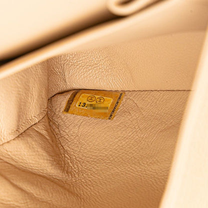 Chanel Matelasse 25 Coco Mark Double Flap Chain Shoulder Bag Beige Caviar Skin