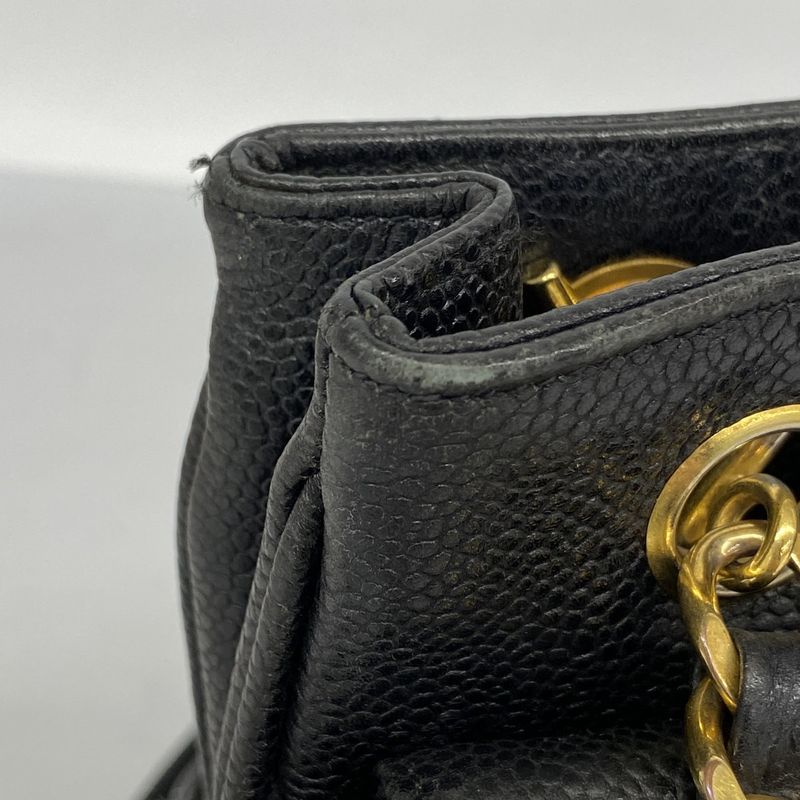 Chanel Shoulder Bag Caviar Skin Black Gold Hardware Women