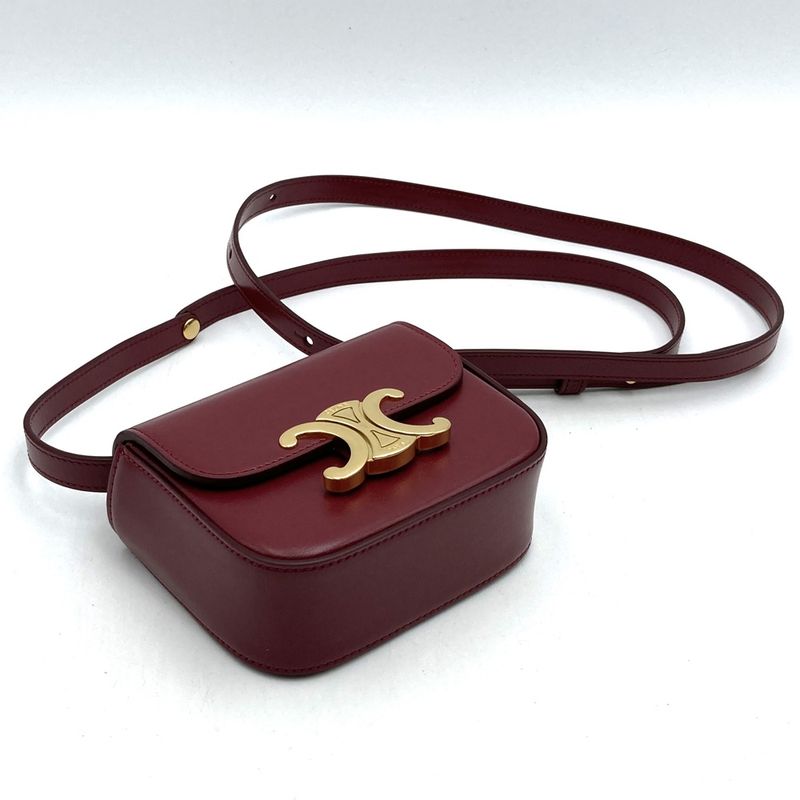 Celine Mini Claude DS 2203 Shoulder Bag Mini Shoulder Bag Leather Wine Red