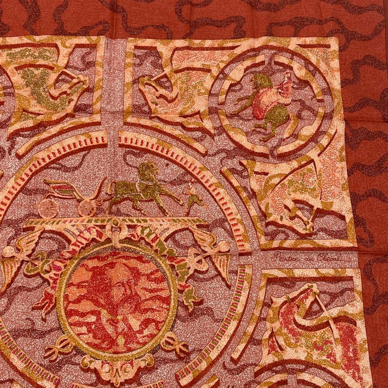 Hermes Peintre DU Cheval Painter Painting Horses Carre 90 100% Silk Scarf Red