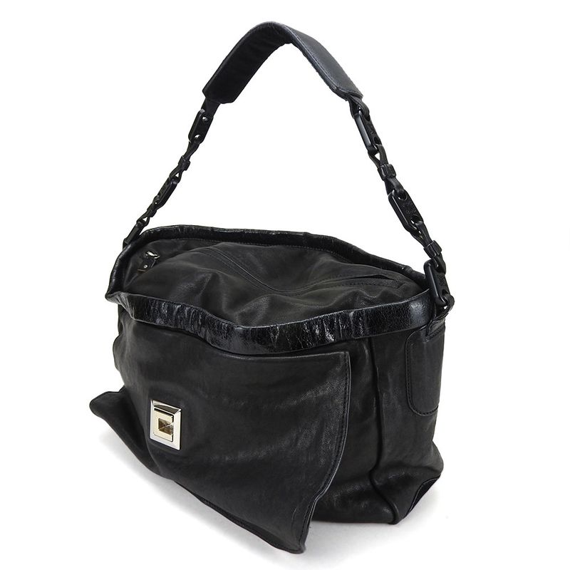 Celine Shoulder Bag Leather Halaco Suede Black Silver Hardware Shoulder Women