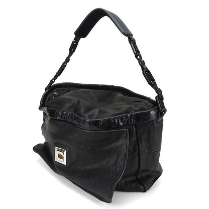 Celine Shoulder Bag Leather Halaco Suede Black Silver Hardware Shoulder Women