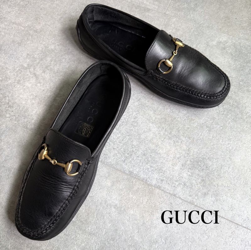 Gucci Horsebit Loafer Driving Shoes Black Gold 41 1 2 M Leather Men's Shoes