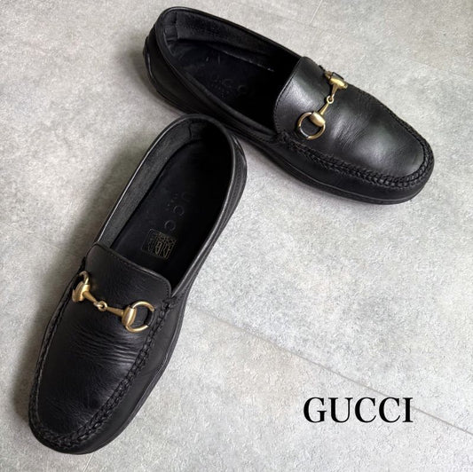 Gucci Horsebit Loafer Driving Shoes Black Gold 41 1 2 M Leather Men's Shoes