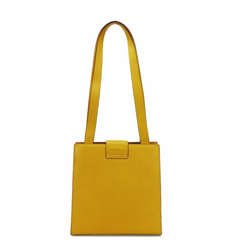 Celine Shoulder Bag Leather Yellow Gold Hardware Shape Push Turnlock Ladies