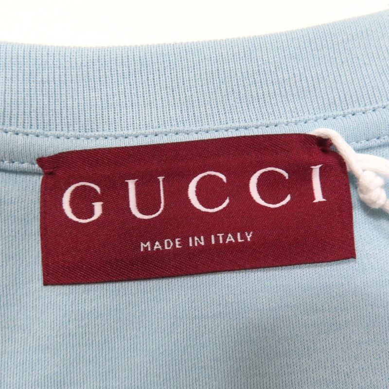 Gucci 837965 100% Cotton Short Sleeve T-shirt With Logo Embroidery Light Blue M