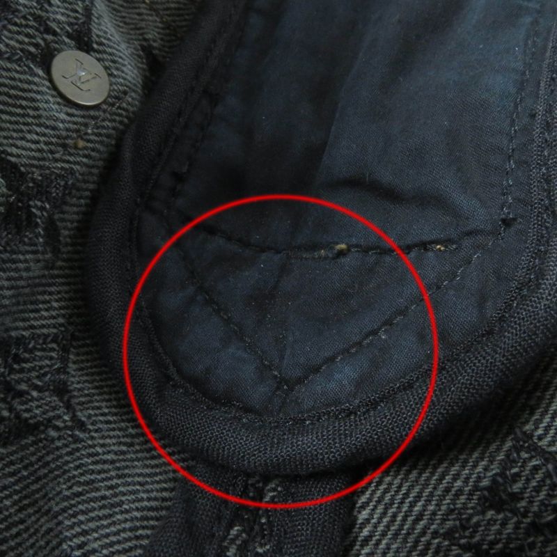 Louis Vuitton 100% Cotton Monogram Denim Pants With Logo Button Indigo Black 38