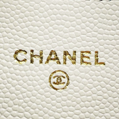Chanel Matelasse White Card Case Coco Mark Caviar Skin Ladies Authenticity
