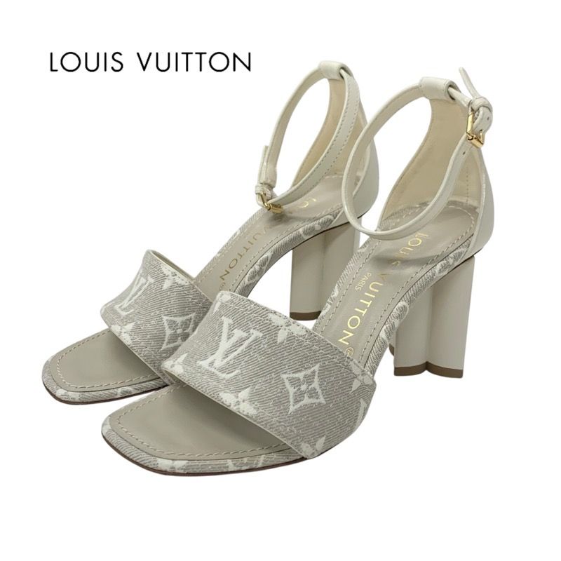 Louis Vuitton Silhouette Line Monogram Sandals Shoes Canvas Leather Light Gray