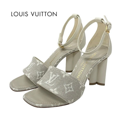 Louis Vuitton Silhouette Line Monogram Sandals Shoes Canvas Leather Light Gray