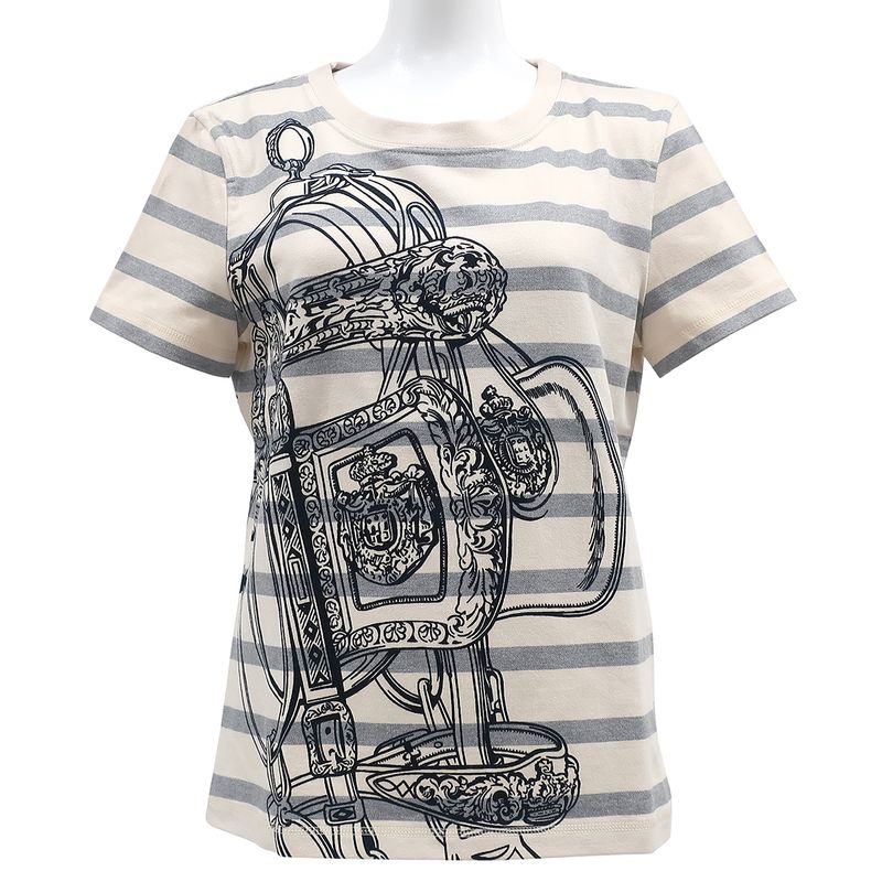 Hermes Short Sleeve T-Shirt Straight T-Shirt Cotton Ivory X Gray X Black 34