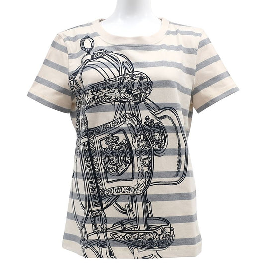 Hermes Short Sleeve T-Shirt Straight T-Shirt Cotton Ivory X Gray X Black 34