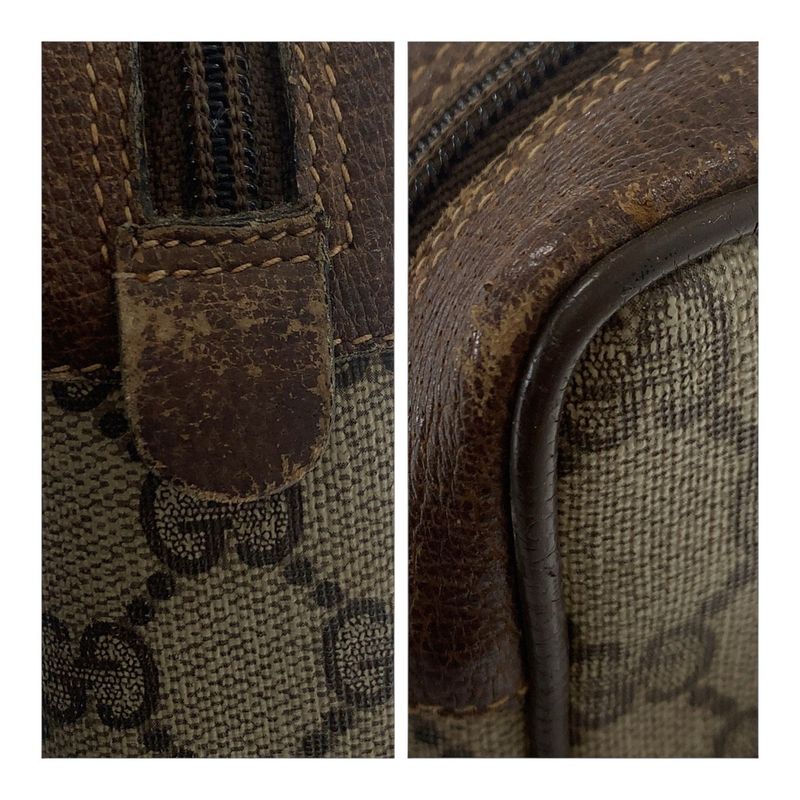 Gucci Vintage Sherry Line Old Gucci Beige GG Supreme Canvas/leather Clutch Bag