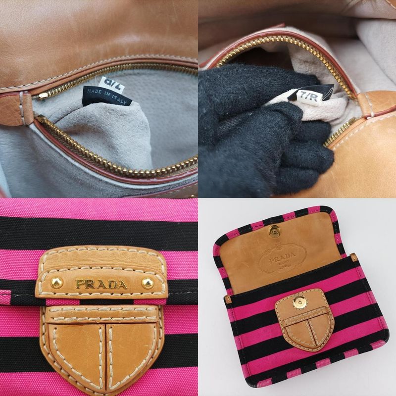 Prada Canapa Ligue Black And Brown And Pink Canvas Bt07857/b