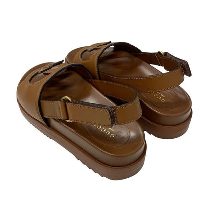 Gucci Sandals Shoes Leather Brown Logo Velcro