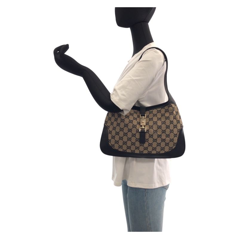 Gucci Jackie Black Gold Hardware GG Canvas/leather 001 3306 Shoulder Bag